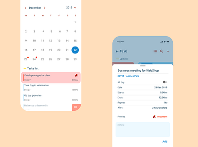 Planner app calendar color design flat minimal mobile app design task task list to do list todo ui ux