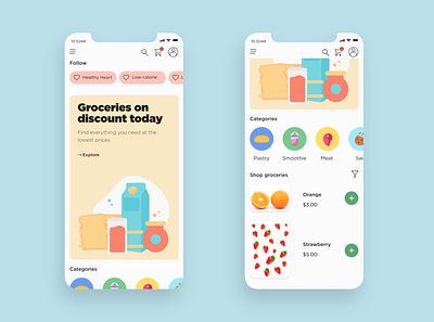 Groceries adobe xd android app application colors design digital flat food groceries health invisionapp ios minimal mobile mobile app design shopping ui ux