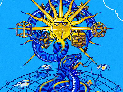 Orbitando blue colombia diegojoka digital digitalart djoka españa flower geometry graphic design illustration joka poster procreate snake sun surrealist