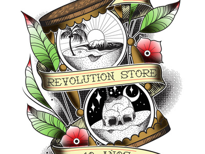 Revolution Store illustration illustration art sea skull tattoo time vectors