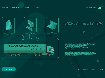 Logistic partner landing page abstract background banner branding city design illustration industrial internet logistic service shipment transport truck