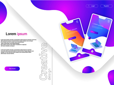 emplate for landing page, website or banner on the topic App Dev abstract advertising app application background banner business coding concept design development digital e commerce flat flyer graphic homepage illustration interface internet