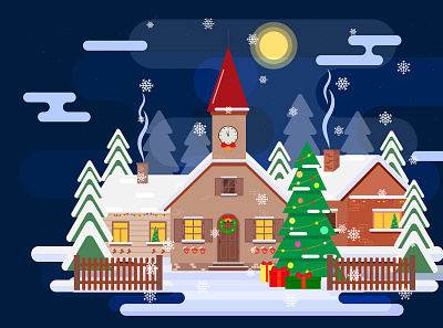 Traditional winter holiday celebration. building cartoon castle christmas city home house illustration town winter