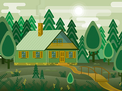 Wooden hut in the forest illustration