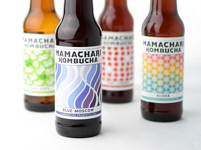 Mamachari Kombucha Labels bottle glass kombucha label packaging pattern