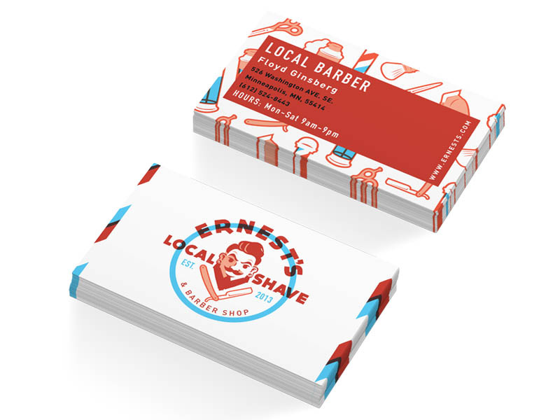 Ernest's local shave & barbershop - biz cards ernests local shave logo barber shop branding retro business cards