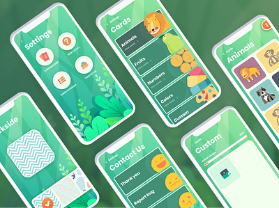 Memory Game App - Settings Design app application character design game green illustration kids mobile settings ui vector