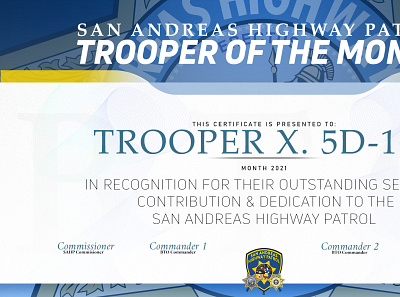 SAHP Trooper of the Month Certificate