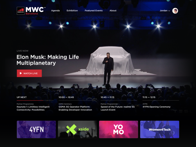 Mobile World Congress virtual conference homepage channels elon live streaming video