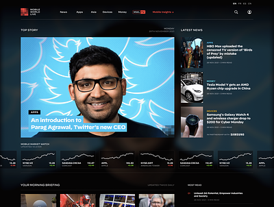 Mobile World Live Desktop Concept homepage news stocks
