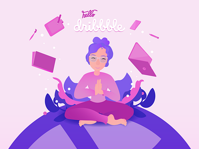 Hello dribbble design dribbble dribbble invite flatdesign ilustration love peaceful pink purple shot