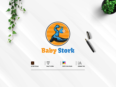 Baby Stork logo Design animation app artist brand identity branding branding design brochure design colorful flat graphic design icon iconography illustration logo mockup print design ui ux vector web design website