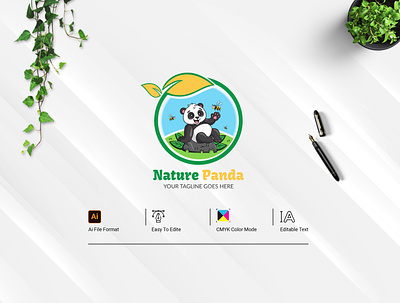 Nature Panda Logo Design ai animation app brand design brand identity branding branding design brochure design colorful graphic design illustraion illustration illustrator logo logos mockup print design uiux vector website