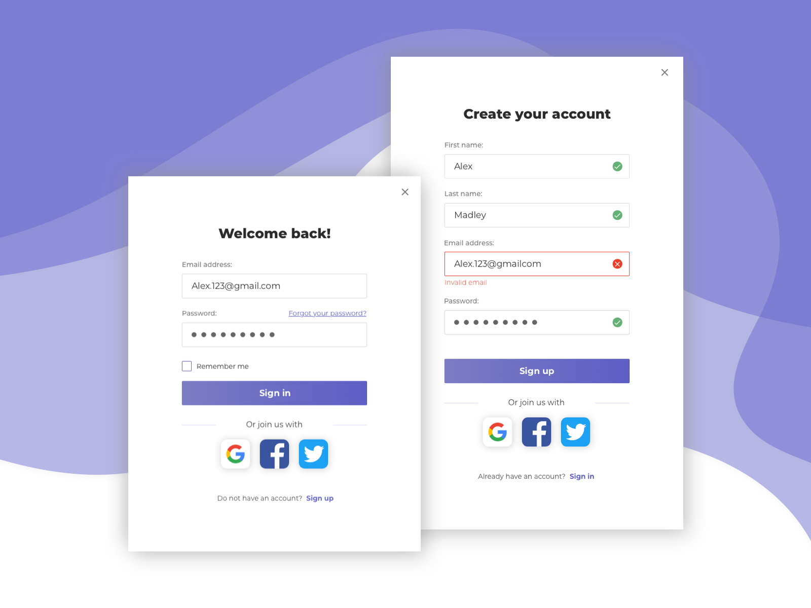 Sign in / Sign up forms by Nadezhda Voropai on Dribbble