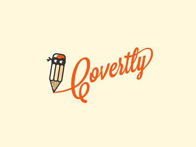 Covertly covertly illustration logo ninja pencil red script yellow