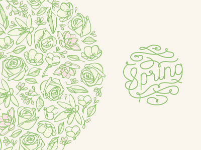 Spring elements circle flowers green illustration spring