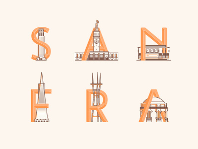 San Francisco Landmarks icons illustration landmarks lettering san francisco