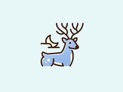 Deer blue deer illustration moon