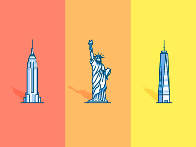 NYC icons empire state building freedom tower icons illustration new york new york city ny nyc statue of liberty