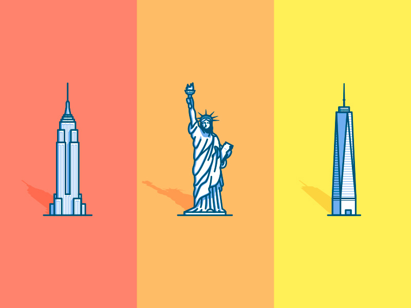 NYC icons empire state building statue of liberty freedom tower ny new york city icons illustration new york nyc