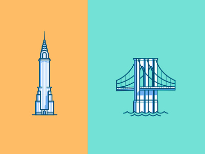 NYC brooklyn bridge chrysler building icons illustration landmarks new york ny nyc