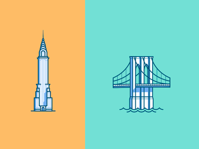 NYC brooklyn bridge chrysler building icons illustration landmarks new york ny nyc