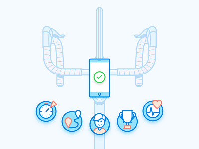 Cycling app bicycle connection connectivity cycling icons illustration top view