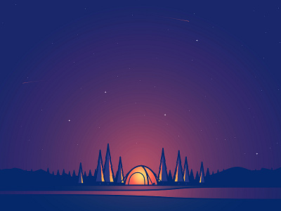Backcountry camping illustration night stars tent