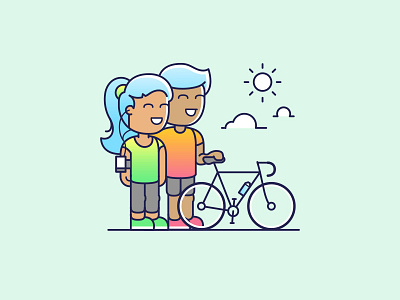 Active life bicycle bike character couple fitness healthy illustration outdoors
