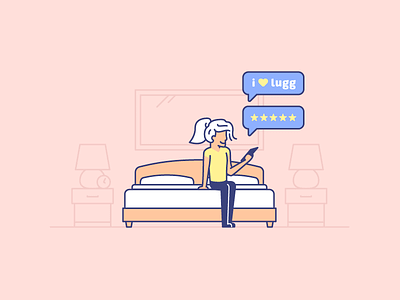 New bed bed delivery illustration lugg phone woman