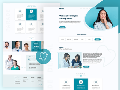 Parade - Dental Landing Page UI Concept Design. dental website dentalui hospitalui ui uidesign uidesigns ux uxdesign visualdesign webdesign