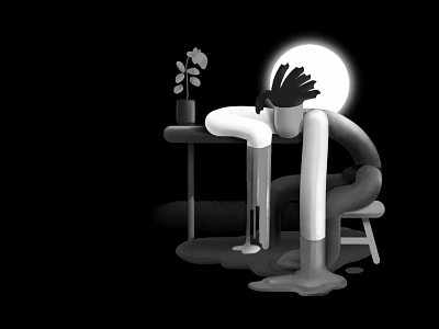 Thursday Afternoon blackandwhite editorial art editorial illustration graphic illustration meltdown moonlight noir procreate shadows working