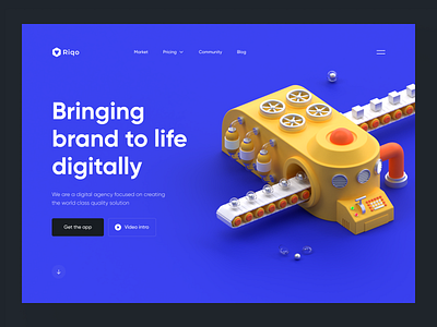 Riqo – 3D Hero Header Concept 3d 3d illustration 3d render blender c4d clean creative agency digital agency hero header home page illustration isometric landing page minimal redshift ui design uiux web web design website