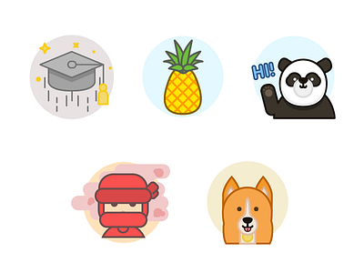 Stickers! animals character dog learning ninja panda people profile vector