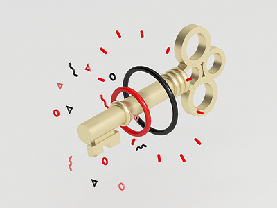 Key 3d c4d gold icon illustration key object render vray