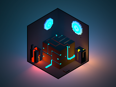 Voxels 3d cube futuristic game illustration isometric magicavoxel pixel