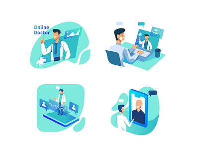 Full set of online doctor illustrations app branding design flat illustration flatdesign illustration logo online doctor typography ui web