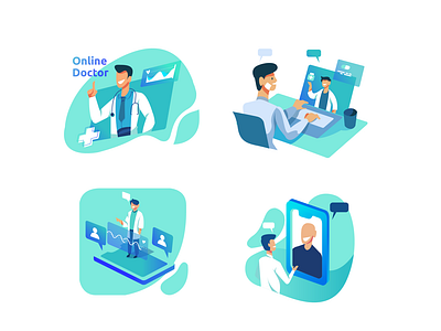 Full set of online doctor illustrations