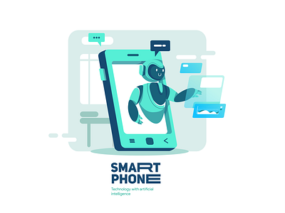 Smartphone : Technology with Artificial Intelligence ai android app artificial intelligence design flatdesign illustration illustrations journey robotic smartphone startup tech techno technology ui user userinterface ux vector