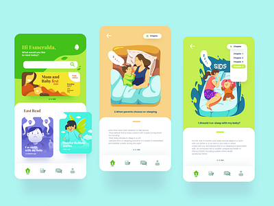 Mom and Baby app : UI design with cute Illustrations