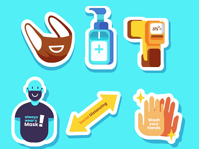 Everuday with Health protocols : Sticker design app branding design flat illustration illustration illustrator minimal sticker design ui ux vector