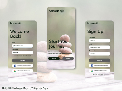 Haven: Meditation App adobexd dailyui graphicdesign ui uidesign uidesigner uiinspiration uiux userinterface ux uxdesign uxui