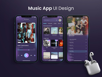 Music Streaming UI Design App airpods blue figma futurism futuristic gradient illustration music app music app design music app ui music player pink ui design ui designer ui ux