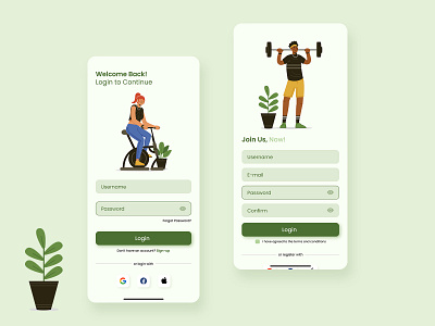 Gym Mobile Apps - Login & Sign Up Page design food gym health illustration login mobile app sign up ui ui design uidesign uiux ux