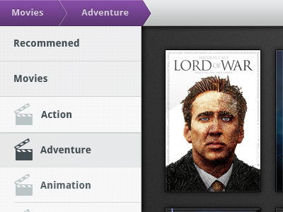 Movies menu android app design interface tablet ui