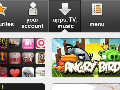 Apps, TV & Music menu menu mobile orange web