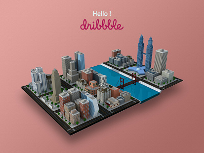 Hello Dribbble From The City 3d 3d art blender3d blender3dart