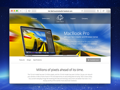 Lion-Tech web page: MacBook Pro design web website