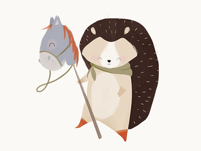 Little Hedgehog character design cowboy hedgehog illustration kid stick horse