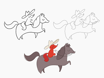 Yeehaw character design colors fox horse illustration rough